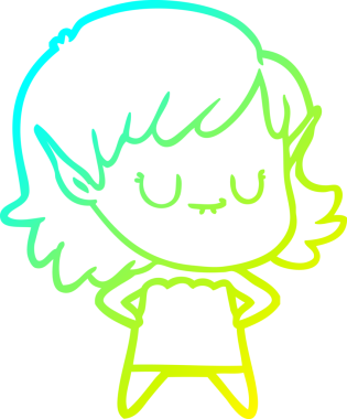 Bir insan tarafından çizilmiş mutlu bir elf kızı çizimi.