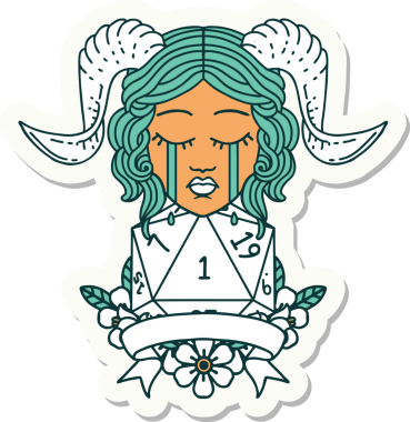 Ağlayan kravat iğnesinin çıkartması. Doğal 1 D20 Dice ile bir insan tarafından çizilmiş.