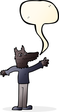 bir insan tarafından çizilmiş konuşma balonlu bir kurt.