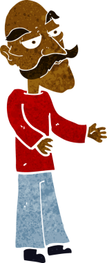 Bir insan tarafından çizilmiş bıyıklı yaşlı adam çizgi filmi.