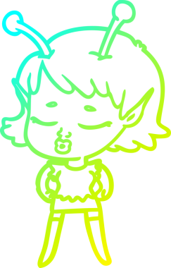 Bir insan tarafından çizilmiş, soğuk gradyan bir uzaylı kız çizgi filmi