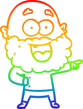 Karikatür çizen gökkuşağı gradyan çizimi. Bir insan tarafından çizilmiş sakallı çılgın mutlu adam.