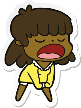 Bir insan tarafından çizilmiş yüksek sesle konuşan bir karikatür kadının çıkartması.