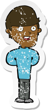 Bir insan tarafından çizilmiş mutlu bir adamın karikatür yapıştırması.