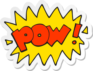 Bir insan tarafından çizilmiş karikatür pow sembolünün çıkartması.