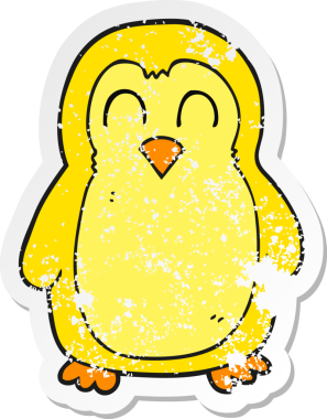 Bir insan tarafından çizilmiş karikatür kuşunun gerilmiş çıkartması.