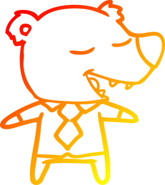 Bir insan tarafından çizilmiş gömlek ve kravat giyen çizgi film ayısının sıcak çizgi çizimi