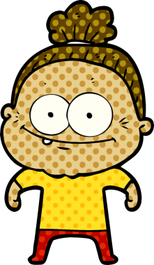 Bir insan tarafından çizilmiş mutlu yaşlı kadın çizgi filmi.