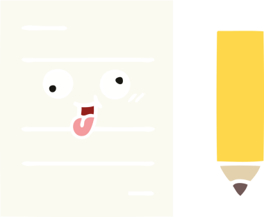 Bir insan tarafından çizilmiş bir test kağıdının düz renk retro karikatürü