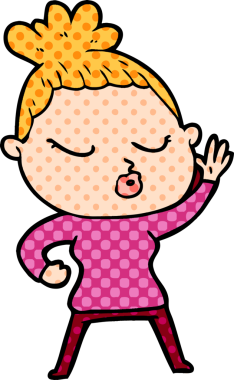 Bir insan tarafından çizilmiş sakin bir kadın çizgi filmi.