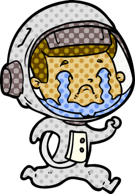 Bir insan tarafından çizilmiş ağlayan astronot çizgi filmi.