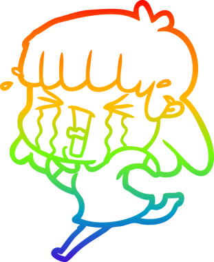 Gökkuşağı gradyan çizgi çizimi Bir insan tarafından çizilmiş gözyaşları içinde bir çizgi kadın