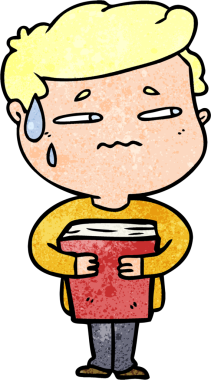 Bir insan tarafından çizilmiş kitabı taşıyan endişeli bir çocuk.