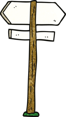 Bir insan tarafından çizilmiş karikatür yön işaretleri.