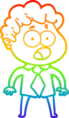 Gökkuşağı gradyan çizgi çizimi Bir insan tarafından çizilmiş şaşırarak nefes nefese bir çizgi film adamı