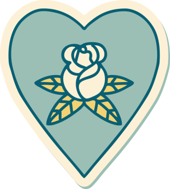 Geleneksel kalp stili dövme çıkartması ve bir insan tarafından çizilmiş çiçekler.