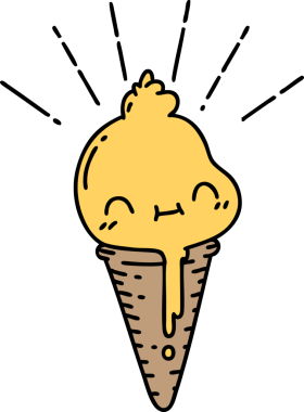 Bir insan tarafından çizilmiş geleneksel dövmeli dondurma karakteri.