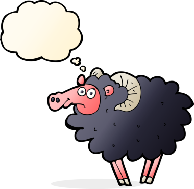 Bir insan tarafından çizilmiş düşünce balonlu kara koyun.