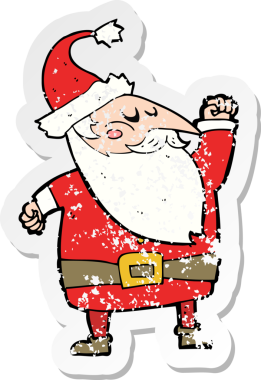 Bir insan tarafından çizilmiş havayı yumruklayan bir Noel Baba çizgi filminin gerilimli retro çıkartması.