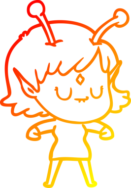 Bir insan tarafından çizilmiş bir uzaylı kız çizgi çizimi.