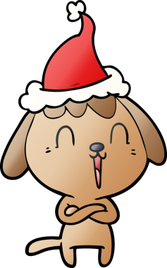 Bir insan tarafından çizilmiş Noel Baba şapkası takan bir köpeğin gradyan çizimi.