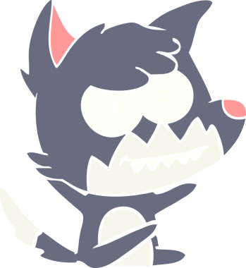 Bir insan tarafından çizilmiş düz renk çizgi film çizimi sırıtan tilki