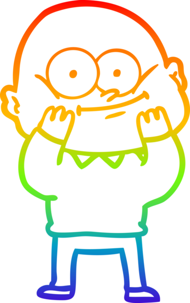 Gökkuşağı gradyan çizgi çizimi bir insan tarafından çizilmiş kel bir adamın çizimi