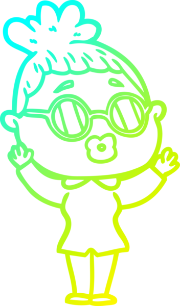 Bir insan tarafından çizilmiş gözlüklü bir karikatür kadın çizimi.