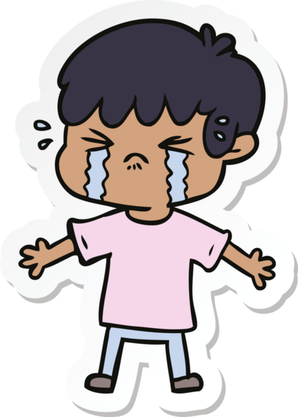 Bir insan tarafından çizilmiş ağlayan bir çizgi film çocuğunun çıkartması.