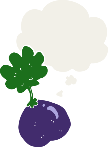 Düşünce baloncuğu olan sebze çizgi filmi bir insan tarafından çizilmiş.