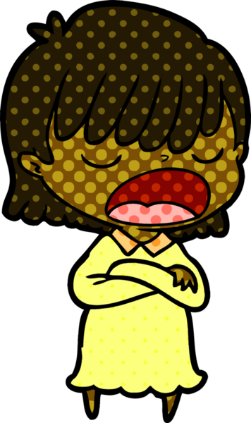 Çizgi filmdeki kadın bir insan tarafından yüksek sesle çizilmiş.