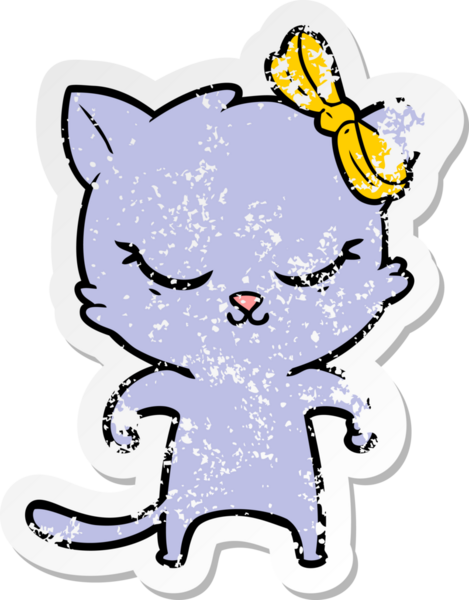 Bir insan tarafından çizilmiş şirin bir çizgi film kedisinin sıkıntılı çıkartması.