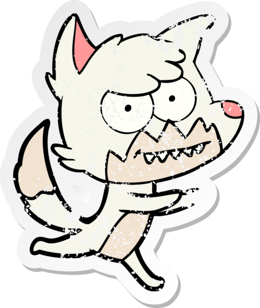 Bir insan tarafından çizilmiş sırıtan tilki çizgi filminin sıkıntılı çıkartması.