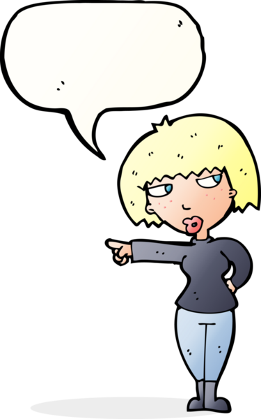 Bir insan tarafından çizilen konuşma baloncuğuyla işaret eden rahatsız kadın.