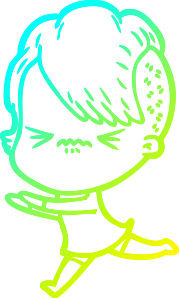 Bir çizgi film karakteri çizen soğuk gradyan, bir insan tarafından çizilmiş hippi bir kız.