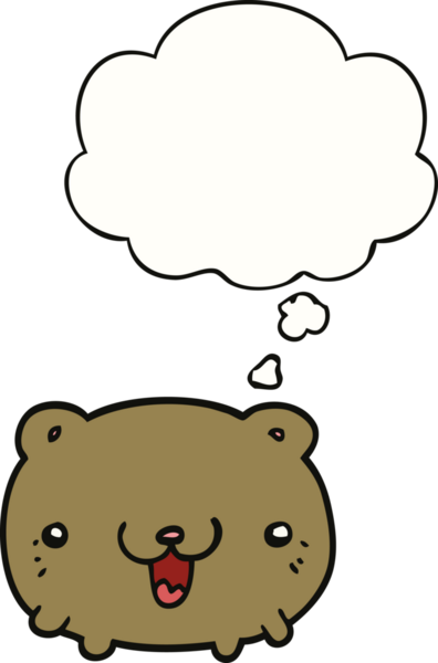 Bir insan tarafından çizilmiş düşünce baloncuklu komik çizgi film ayısı.