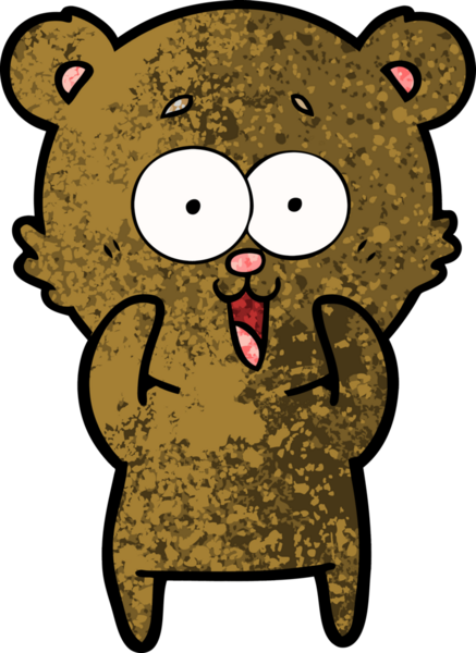 Bir insan tarafından çizilmiş gülen oyuncak ayı çizgi filmi.