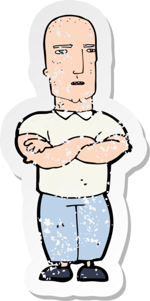 Bir insan tarafından çizilmiş kızgın, kel bir adamın çizdiği karikatürün gerilimli yapıştırması.