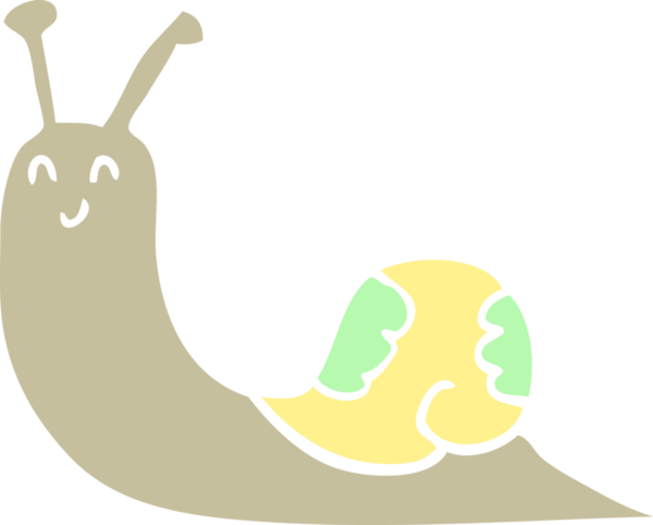 Bir insan tarafından çizilmiş düz renk çizgi film salyangozu.