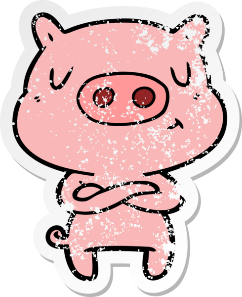 Bir insan tarafından çizilmiş çizgi film içerikli bir domuzun sıkıntılı çıkartması.