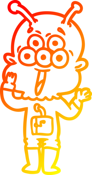 Bir insan tarafından çizilmiş mutlu çizgi film uzaylısının sıcak çizgi çizimi