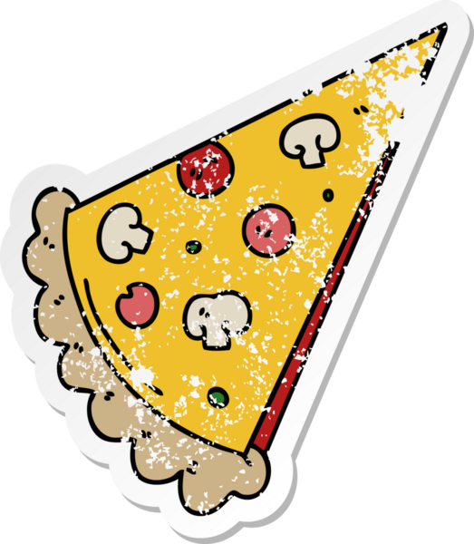 Bir insan tarafından çizilmiş garip bir pizza diliminin sıkıntılı çıkartması.