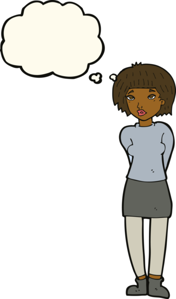 Düşünce baloncuğu bir insan tarafından çizilmiş utangaç bir kadın.