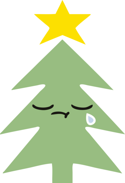 Bir insan tarafından çizilmiş bir noel ağacının düz renkli retro karikatürü