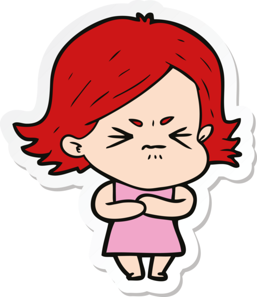 Bir insan tarafından çizilmiş kızgın bir kızın çıkartması.