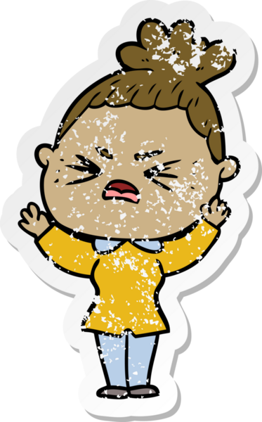 Bir insan tarafından çizilmiş kızgın bir karikatür çıkartması.