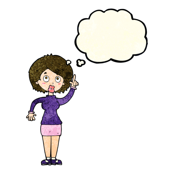 Bir insan tarafından çizilmiş düşünce baloncuğu fikri olan karikatür kadın.