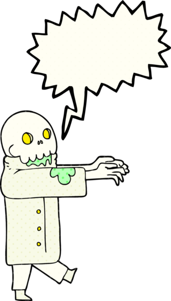 Bir insan tarafından çizilmiş serbest çizilmiş çizgi roman konuşma balonu zombisi.