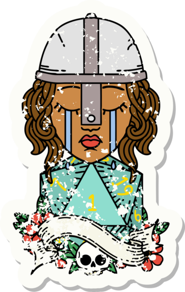 Retro Dövme Tarzı Ağlayan İnsan Dövüşçüsü Bir insan tarafından çizilmiş doğal bir D20 zar ile