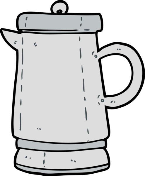 Bir insan tarafından çizilmiş eski bir metal çaydanlık.